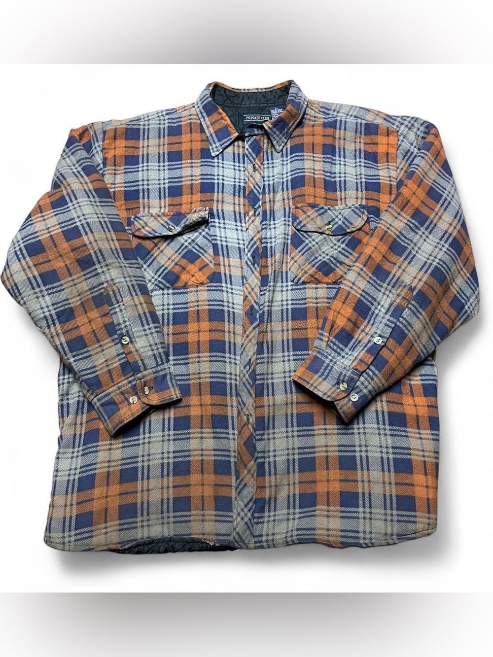 Private Club Vintage Flannel Shirt Jacket Mens 2X Pockets Plaid Outdoor Workwear